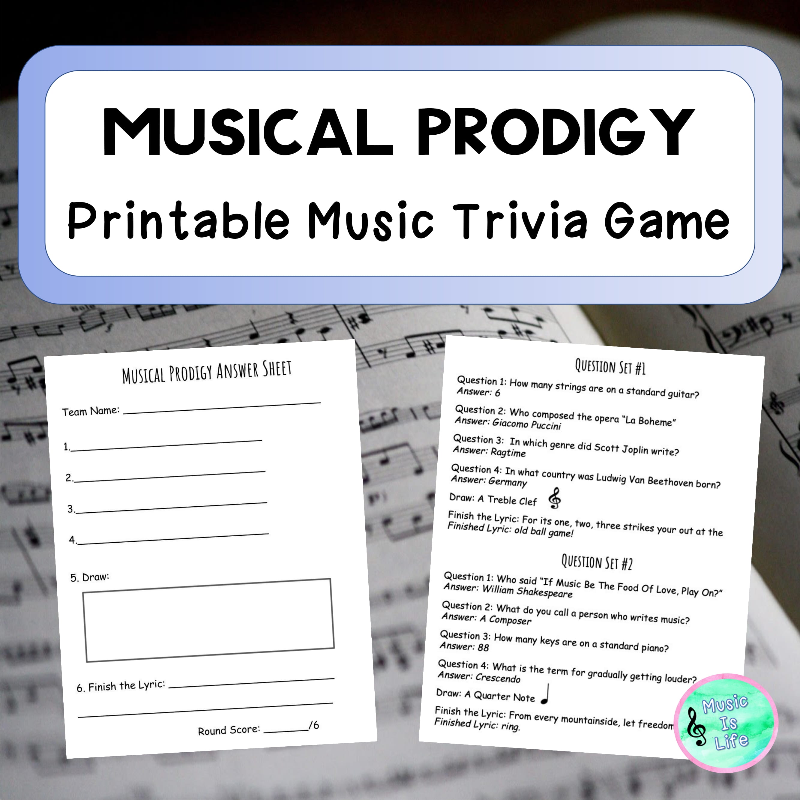 Musical Prodigy - Printable Music Trivia Game